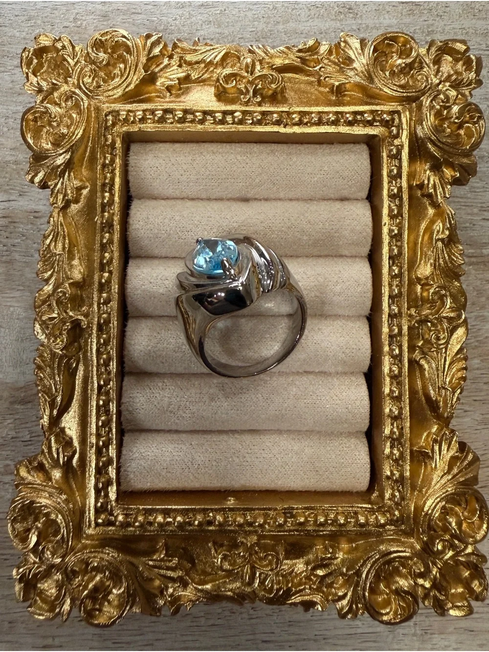 Sterling Silver 925 Marquise Blue Topaz Statement Ring – Size 6